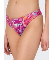 ONLY Pink Doodle Print Brazilian Thong Bikini Bottoms